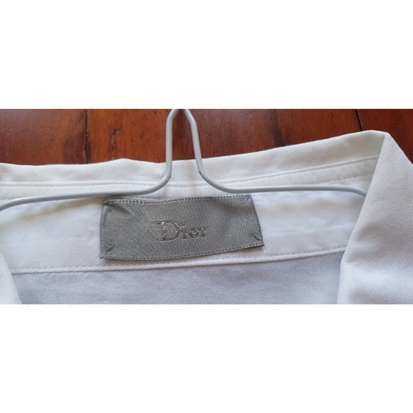 Dior Paris Men's Button-Up Shirt White Gray Sleeves Logo Casual Designer M/ 39 - Picture 6 of 11